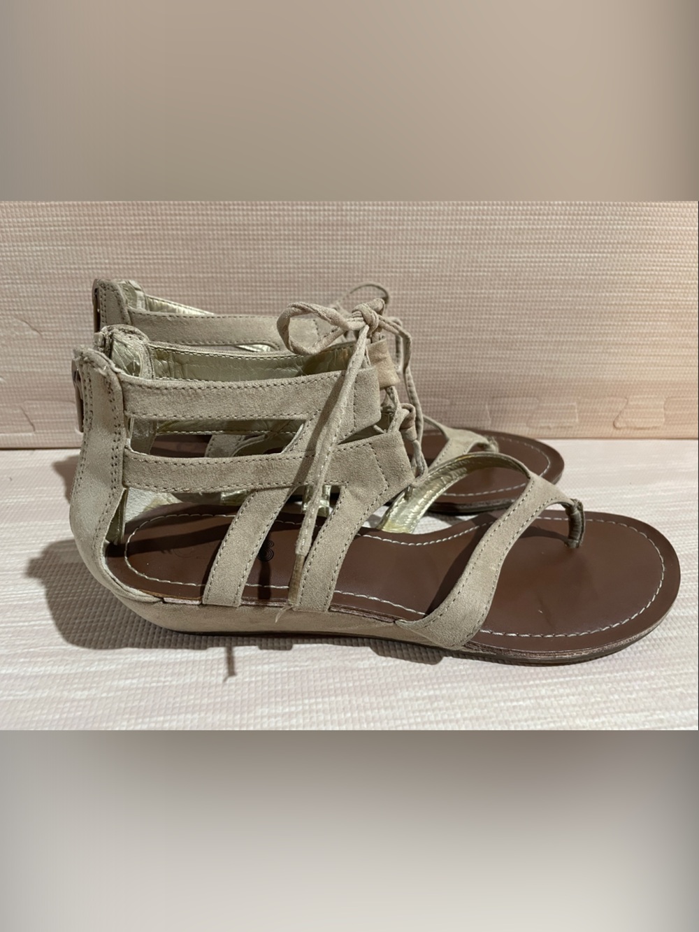Carlos by Carlos Santana Tan Lace-Up Gladiator Wedge Sandals